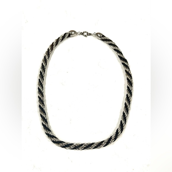 vintage, Chunky Retro Rope Black And Silver necklace, In EUC! Great Rare Find! - Picture 2 of 9
